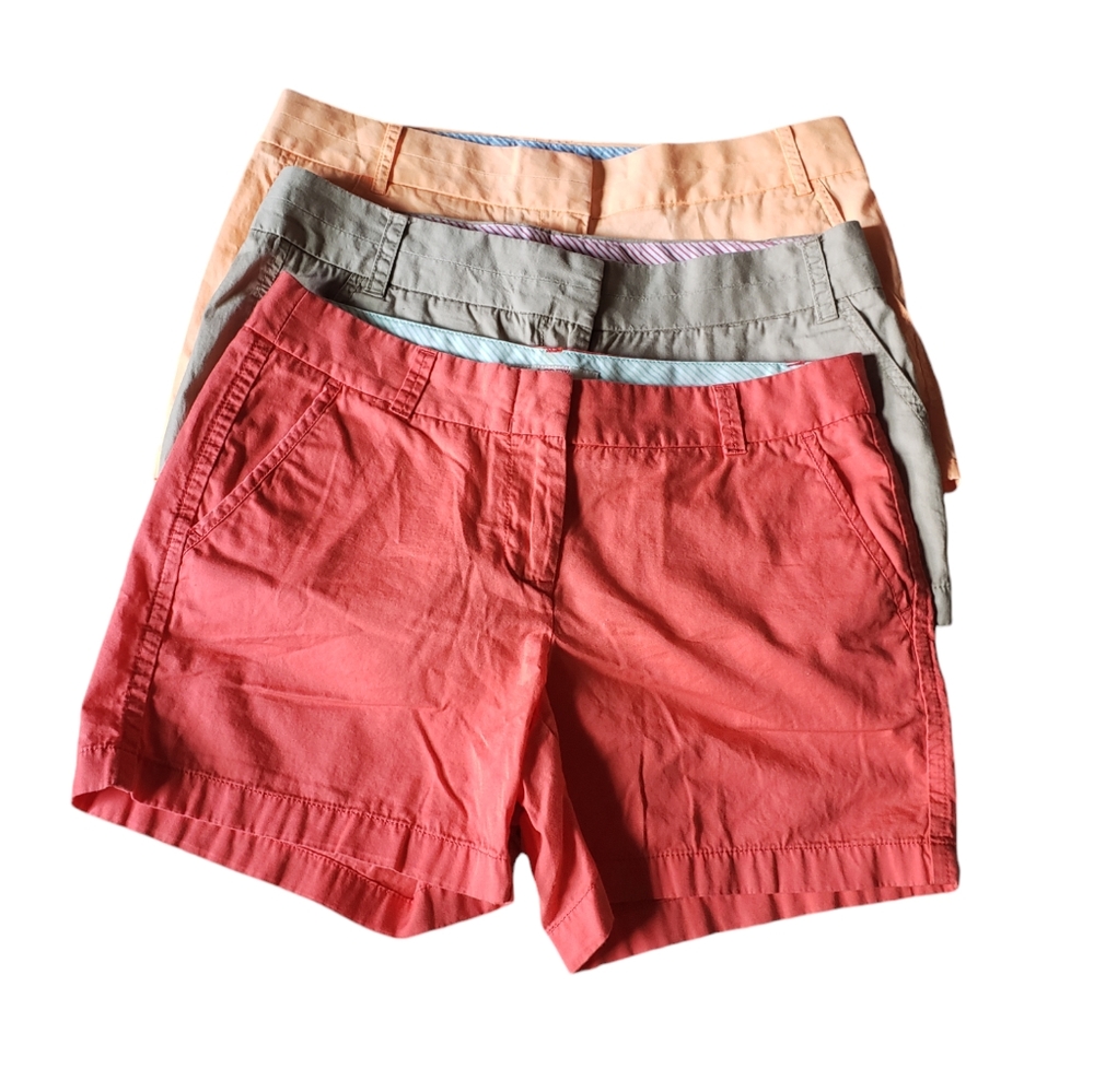 Lot of 3 J. Crew 6 Broken-in Womens Chino Shorts Peach Red Beige Beach Vacation